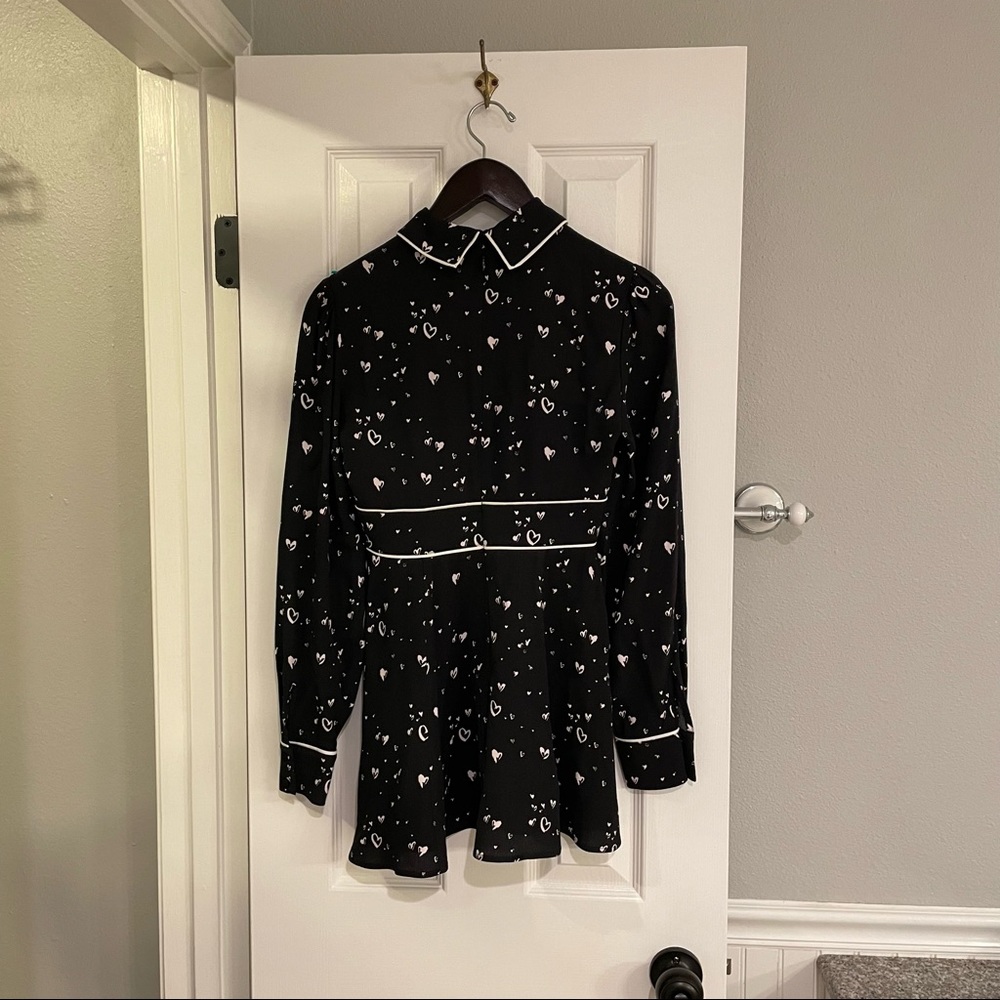 Parker Kaylin Black Heart Print Long Sleeve Dress 00 - Picture 6 of 9